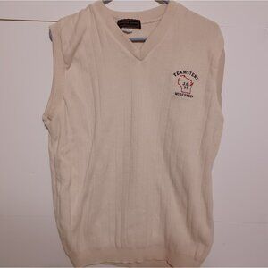 Andrew Rohan Mens TeamstersSweater Vest Size Large Black Tight Knit Embroidered